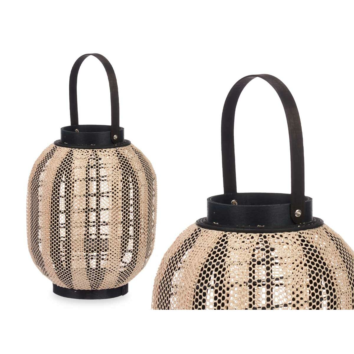 Portacandele Lanterna Con maniglia Beige Legno Stoffa 27 x 32 x 27 cm (2 Unità) 4 S3631110_2