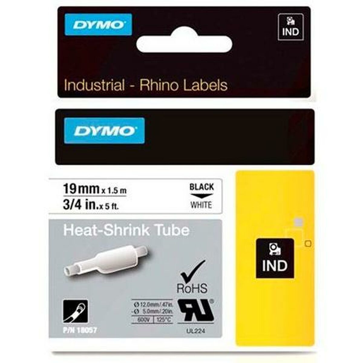 Kit Guaina Termorestringente Rhino Dymo ID1-19 19 x 1,5 mm Nero Bianco (5 Unità) 3 S8424195_1