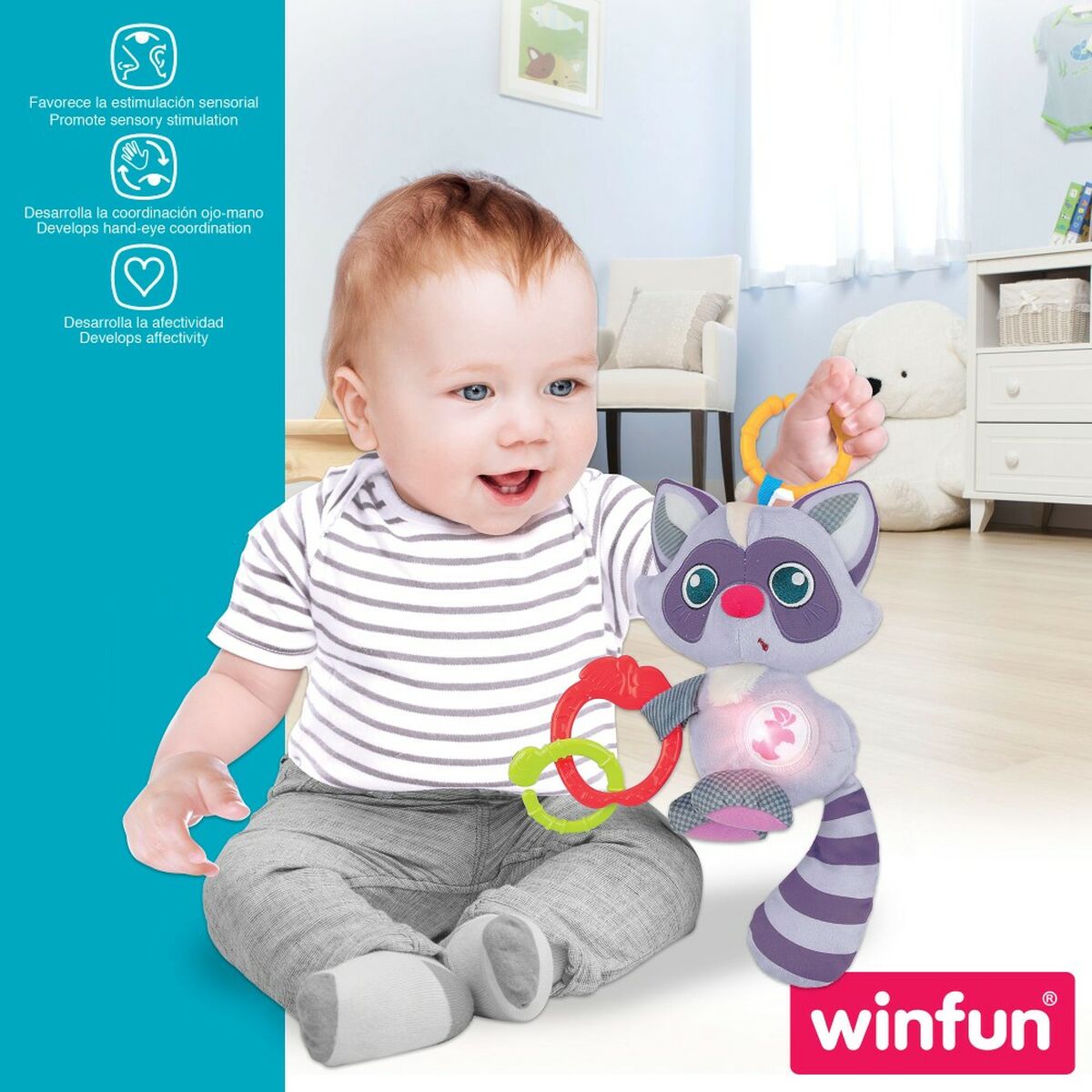 Peluche con Sonagli Winfun Procione 14,5 x 20 x 9,5 cm (6 Unità) 6 S8900113_4