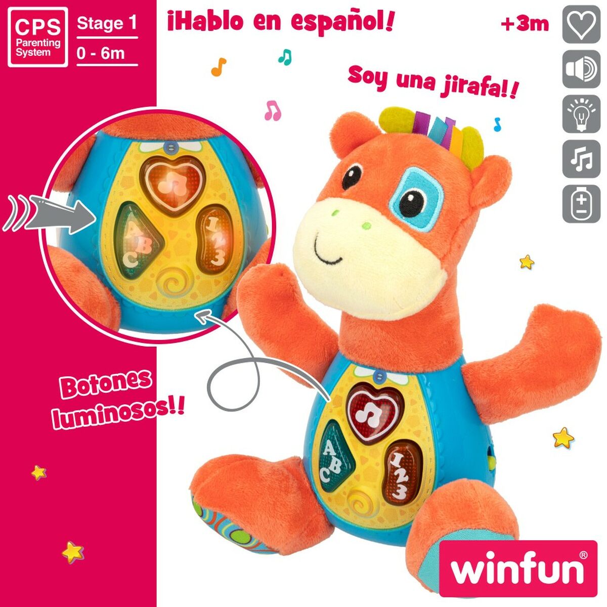 Peluche con Suono Winfun Giraffa 18 x 19 x 8,5 cm (6 Unità) 4 S8900138_2