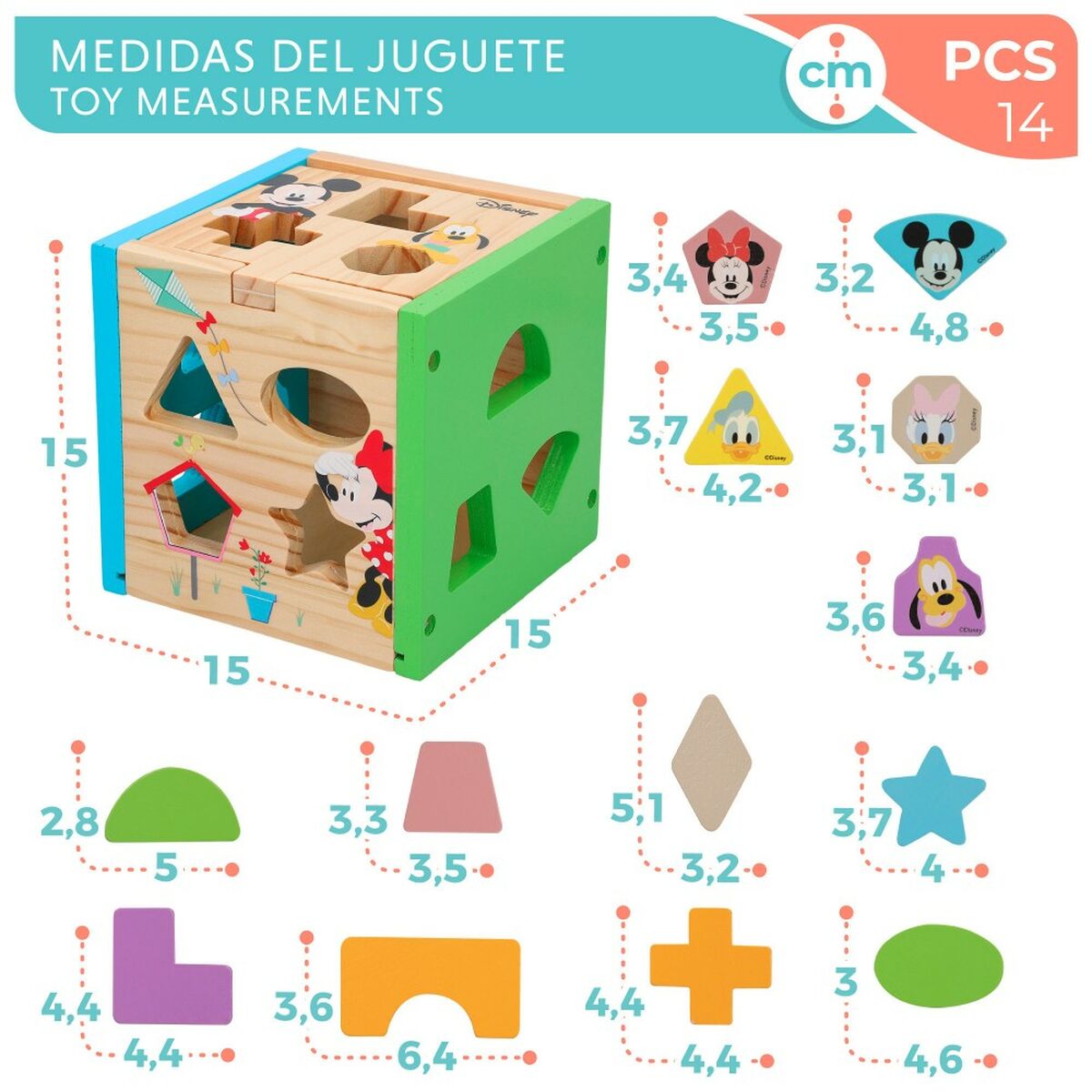 Puzzle di Legno per Bambini Disney 14 Parti 15 x 15 x 15 cm (6 Unità) 7 S8900239_5