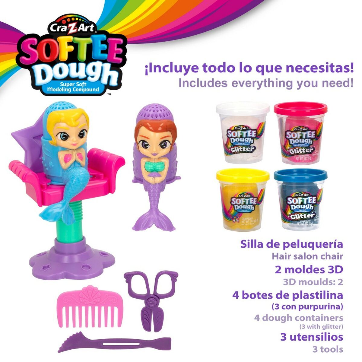 Set di Plastilina Cra-Z-Art Softee Dough Capelli sirenas (4 Unità) 6 S8902544_4