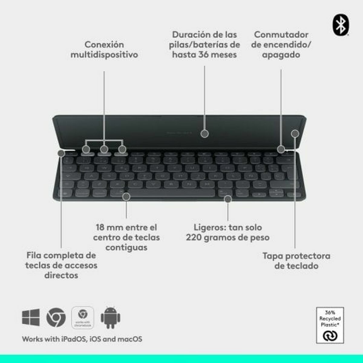 Tastiera Bluetooth Logitech 920-013010 Grafite 15 S55295804_13
