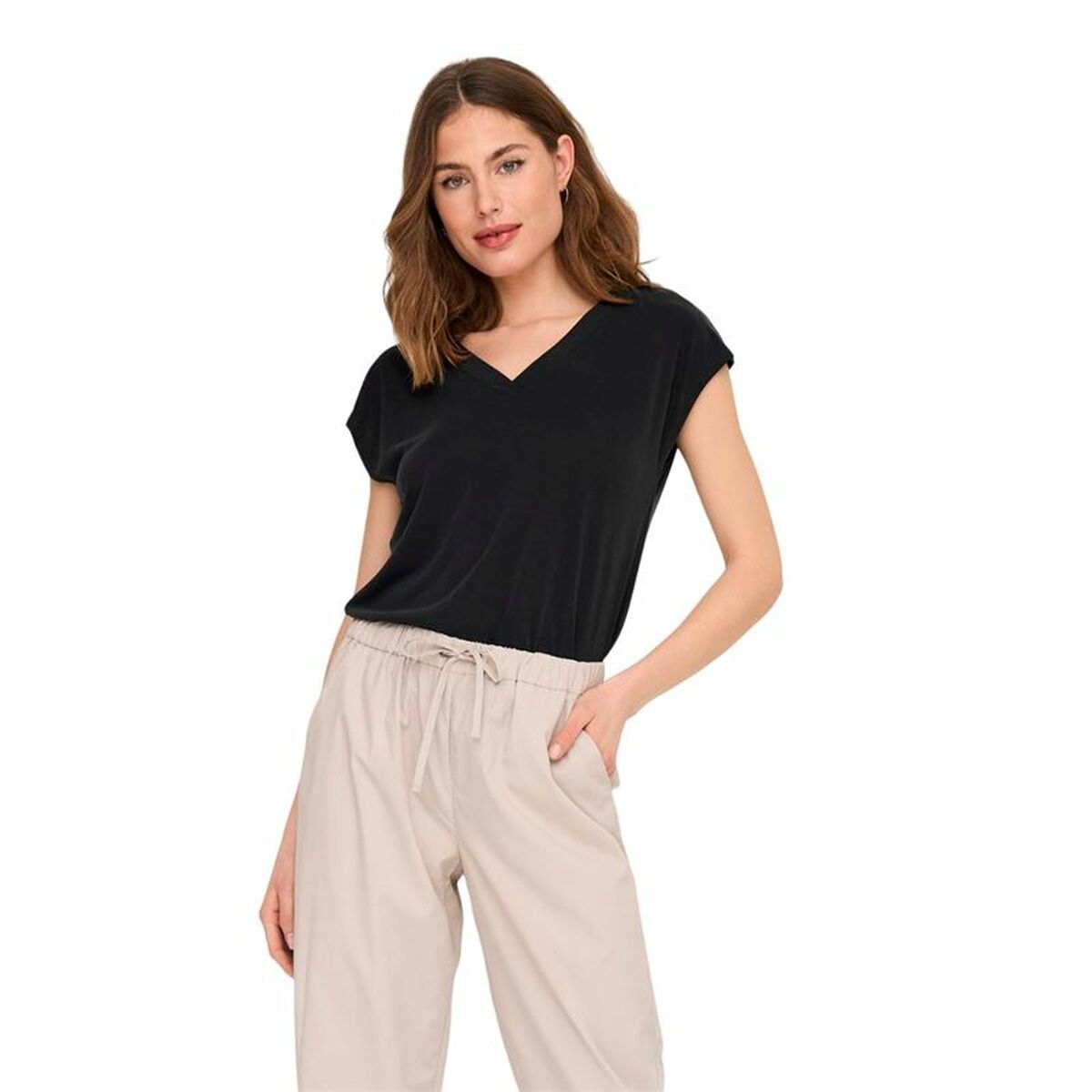 Maglia a Maniche Corte Donna Only Onlfree Life Mod.V-Neck Nero 4 S64149244_2