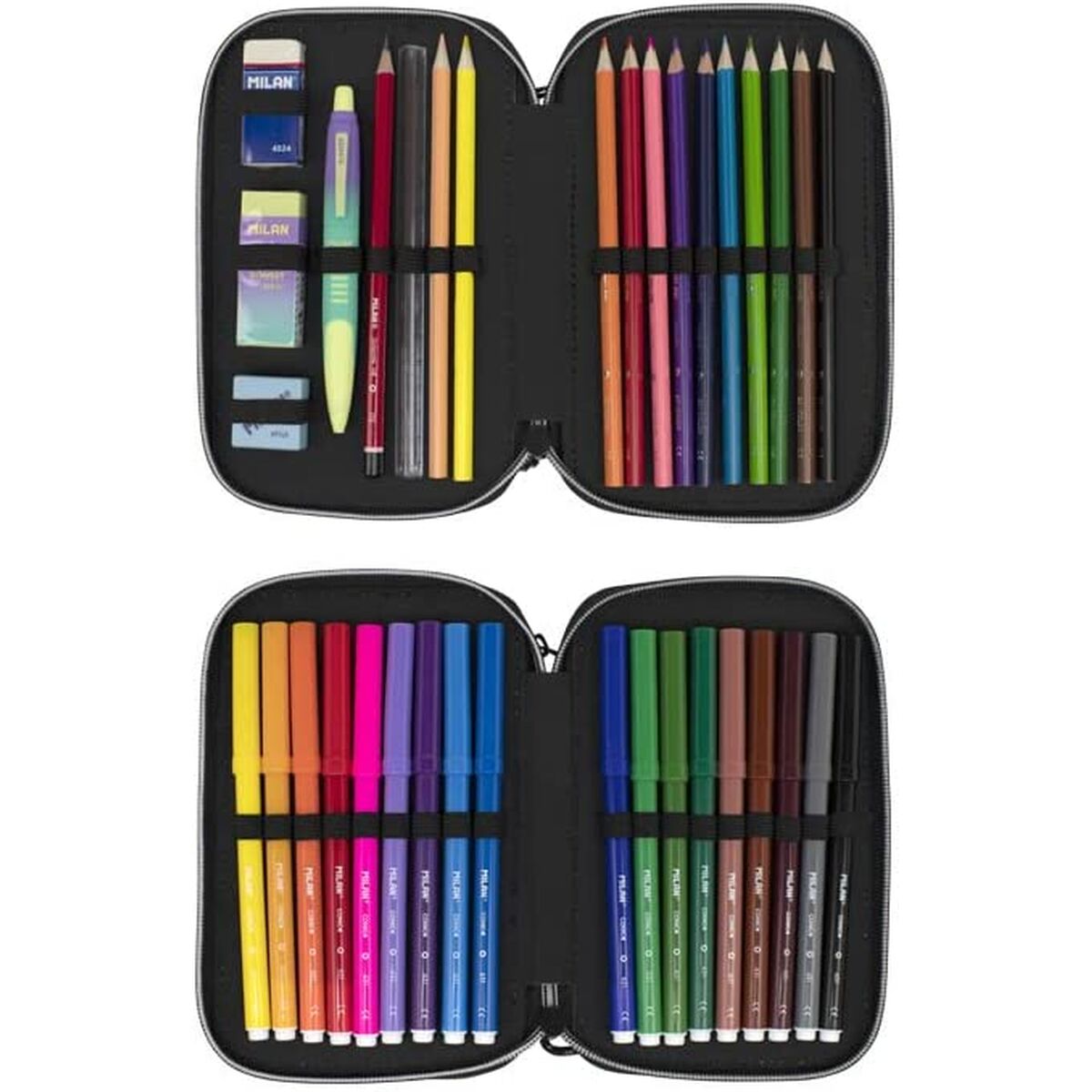 Astuccio Doppio Milan Sunset Nero Verde 19,5 x 13 x 5 cm 36 Pezzi 3 S7920968_1