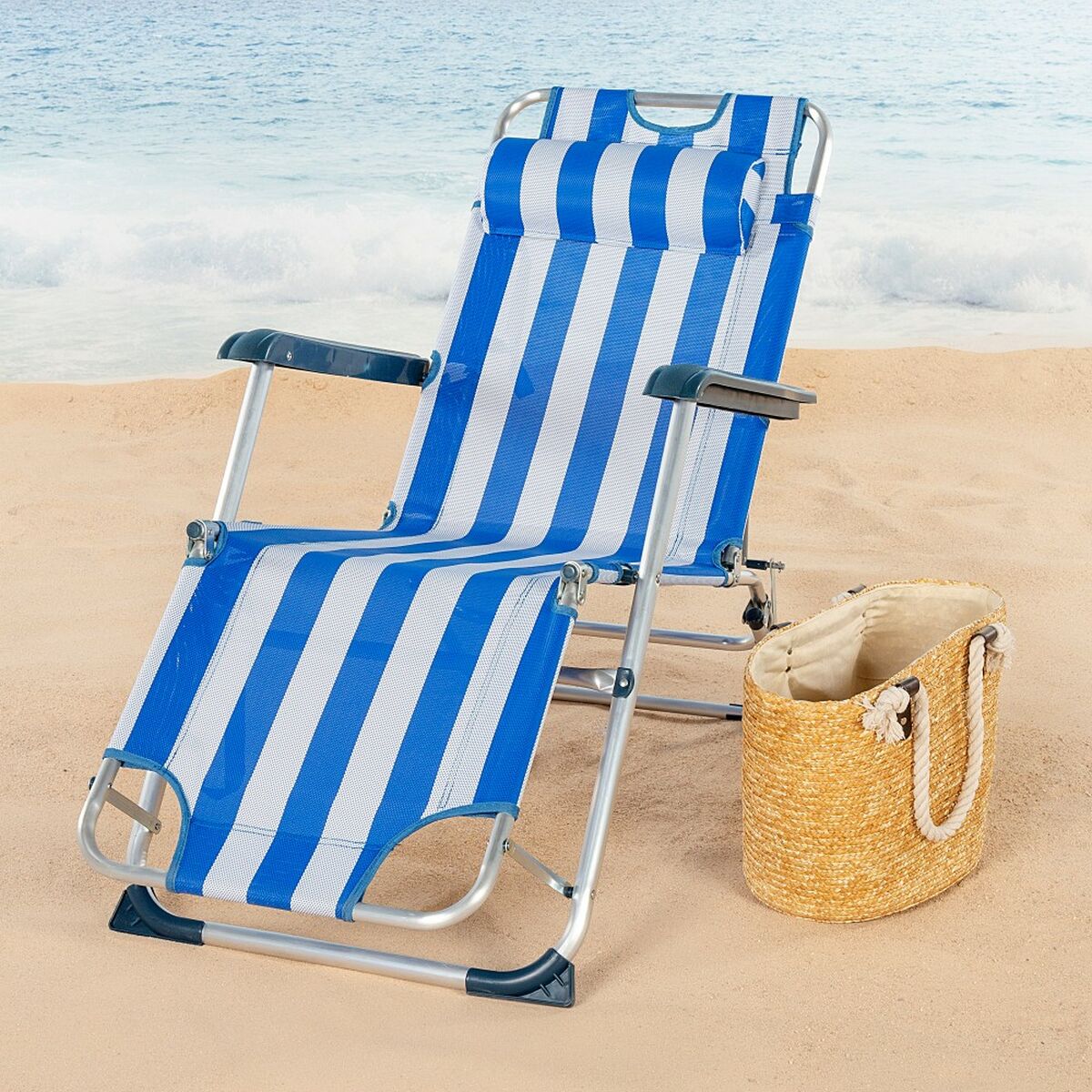 Lettino reclinabile Aktive A strisce 153 x 33 x 47 cm 3 S8902385_1