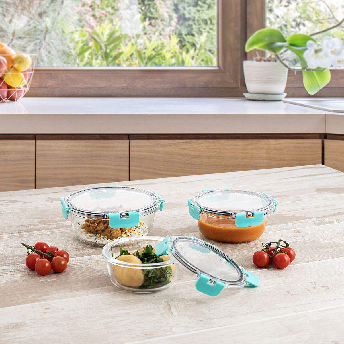 Porta pranzo Ermetico Quid Purity Rotonda 970 ml Trasparente Vetro (6 Unità) 3 S2711181_1