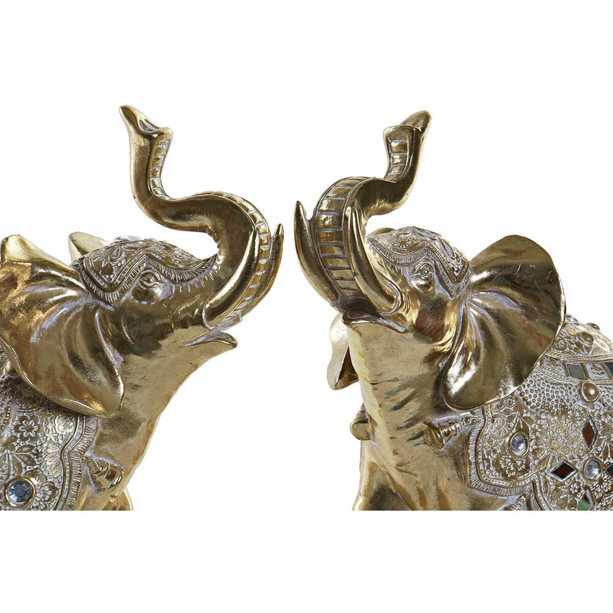 Statua Decorativa DKD Home Decor Specchio Elefante Dorato Resina (2 Unità) (28 x 13 x 29 cm) 3 S3037829_1