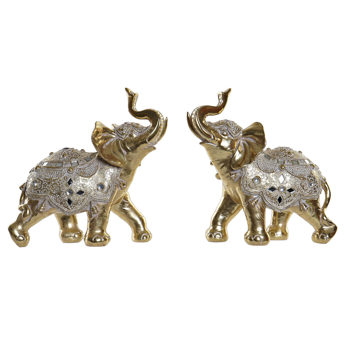 Statua Decorativa DKD Home Decor Specchio Elefante Dorato Resina (2 Unità) (28 x 13 x 29 cm) 2 S3037829_0