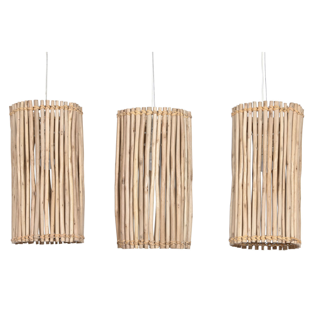 Lampadario Home ESPRIT Bianco Naturale Legno di eucalipto 50 W 20 x 20 x 40 cm 3 S3054223_1
