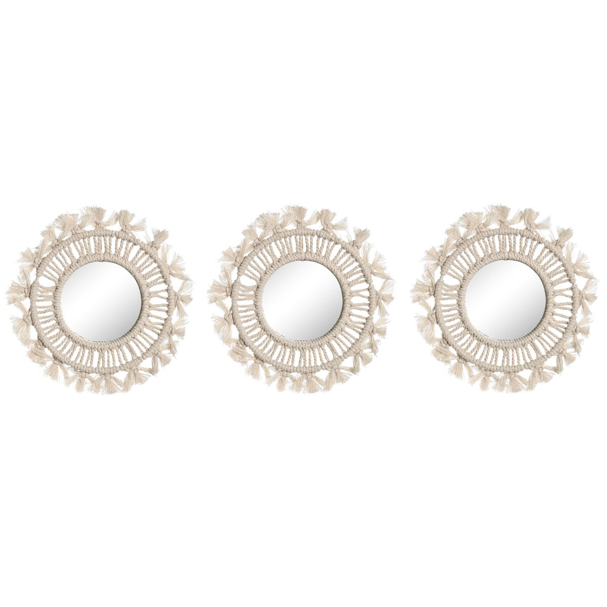 Set di Specchi Home ESPRIT Bianco Boho 20 x 1 x 20 cm (3 Pezzi) 2 S3057318_0