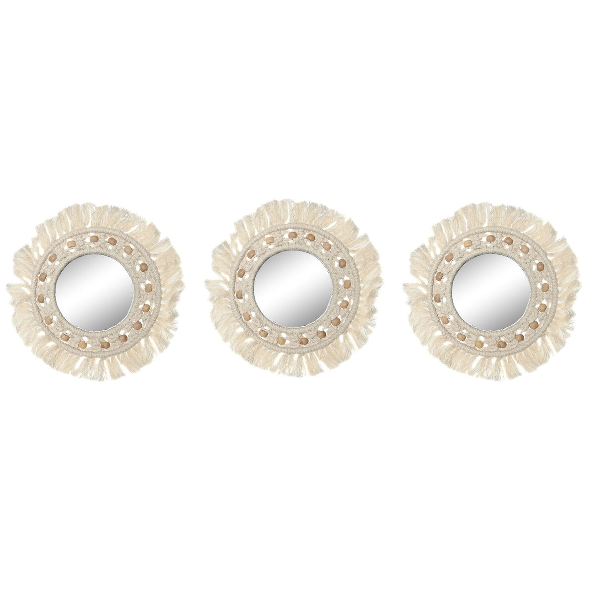 Specchio da parete Home ESPRIT Bianco Boho 20 x 1 x 20 cm (3 Pezzi) 2 S3057319_0