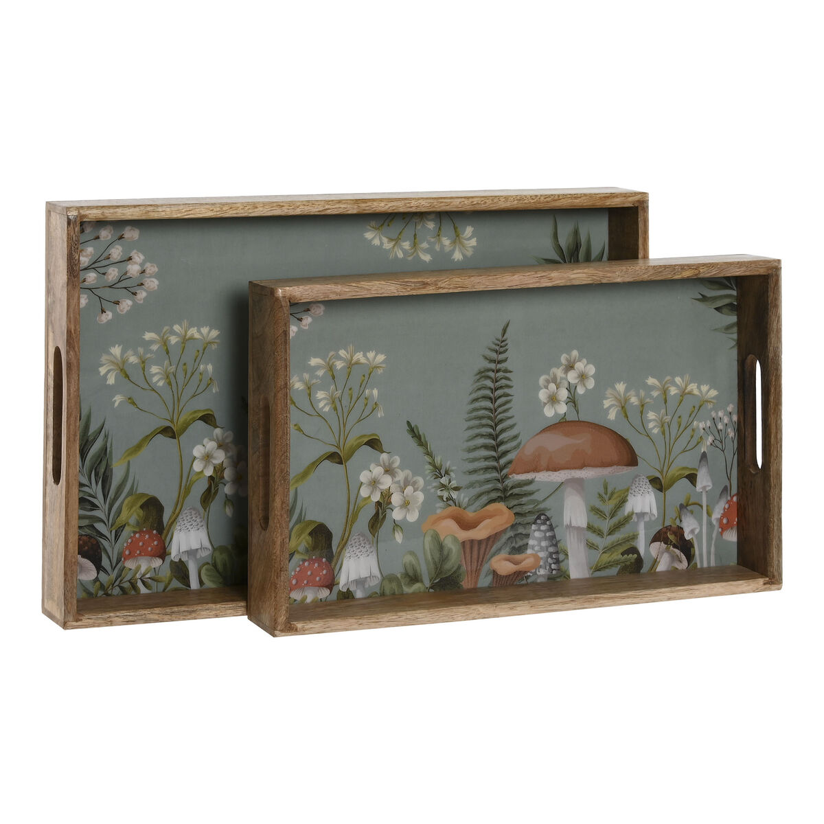 Set di Vassoi Home ESPRIT Azzurro Naturale Legno di mango 43,5 x 27 x 5,5 cm (2 Unità) 4 S3059791_2