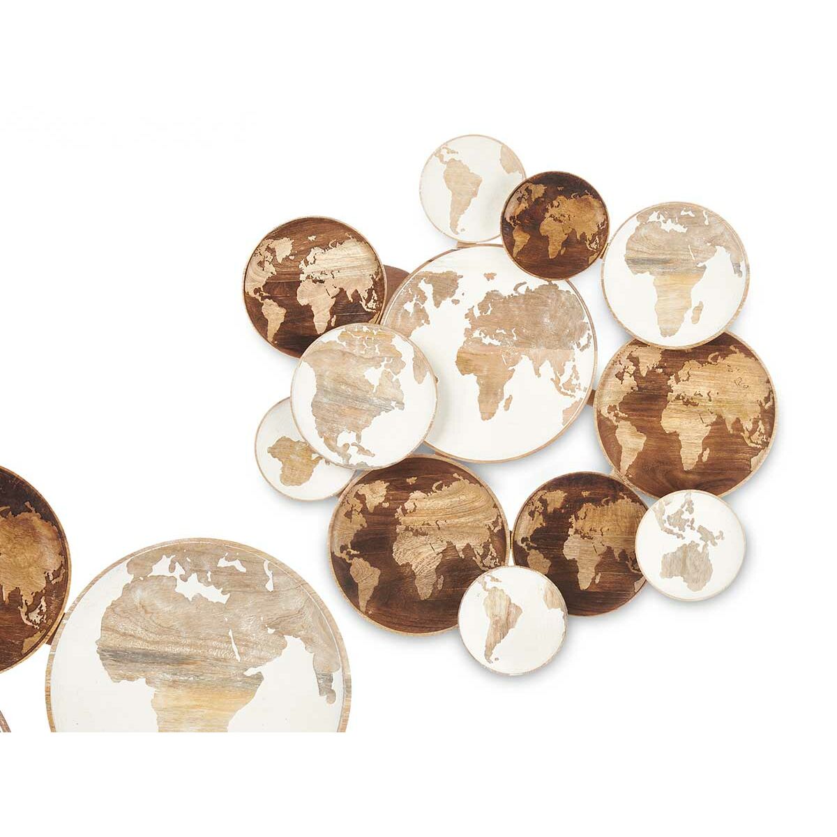 Decorazione da Parete Bianco Marrone Legno di mango Mappamondo 76 x 70 x 5 cm 3 S3632009_1