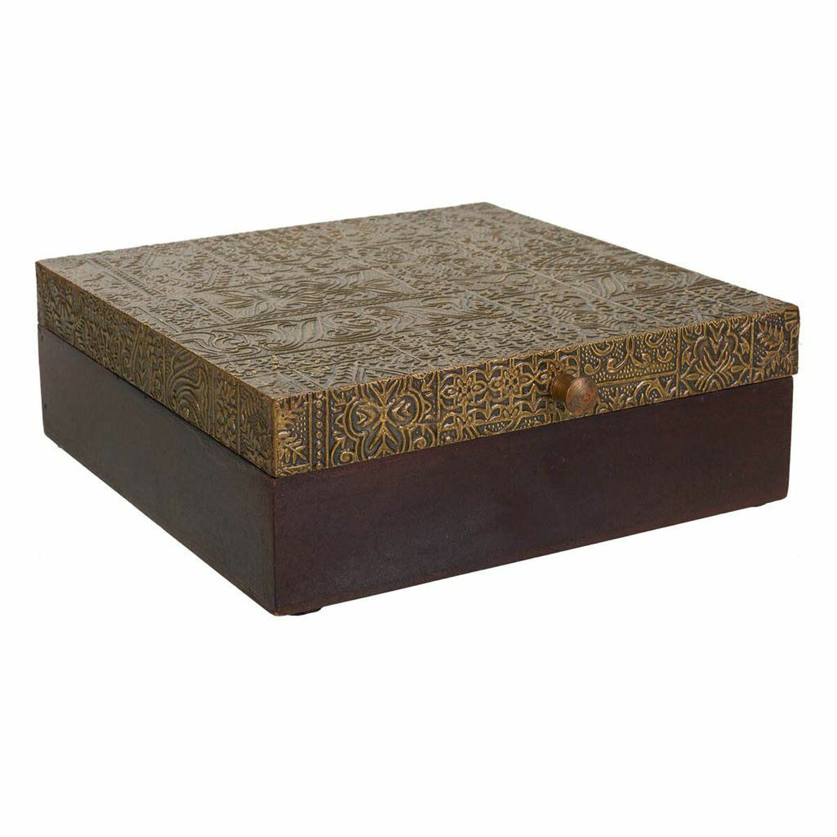 Scatola-Portagioie Alexandra House Living Marrone scuro Ottone Legno di mango Legno MDF 20 x 7 x 20 cm 2 D1630614_0