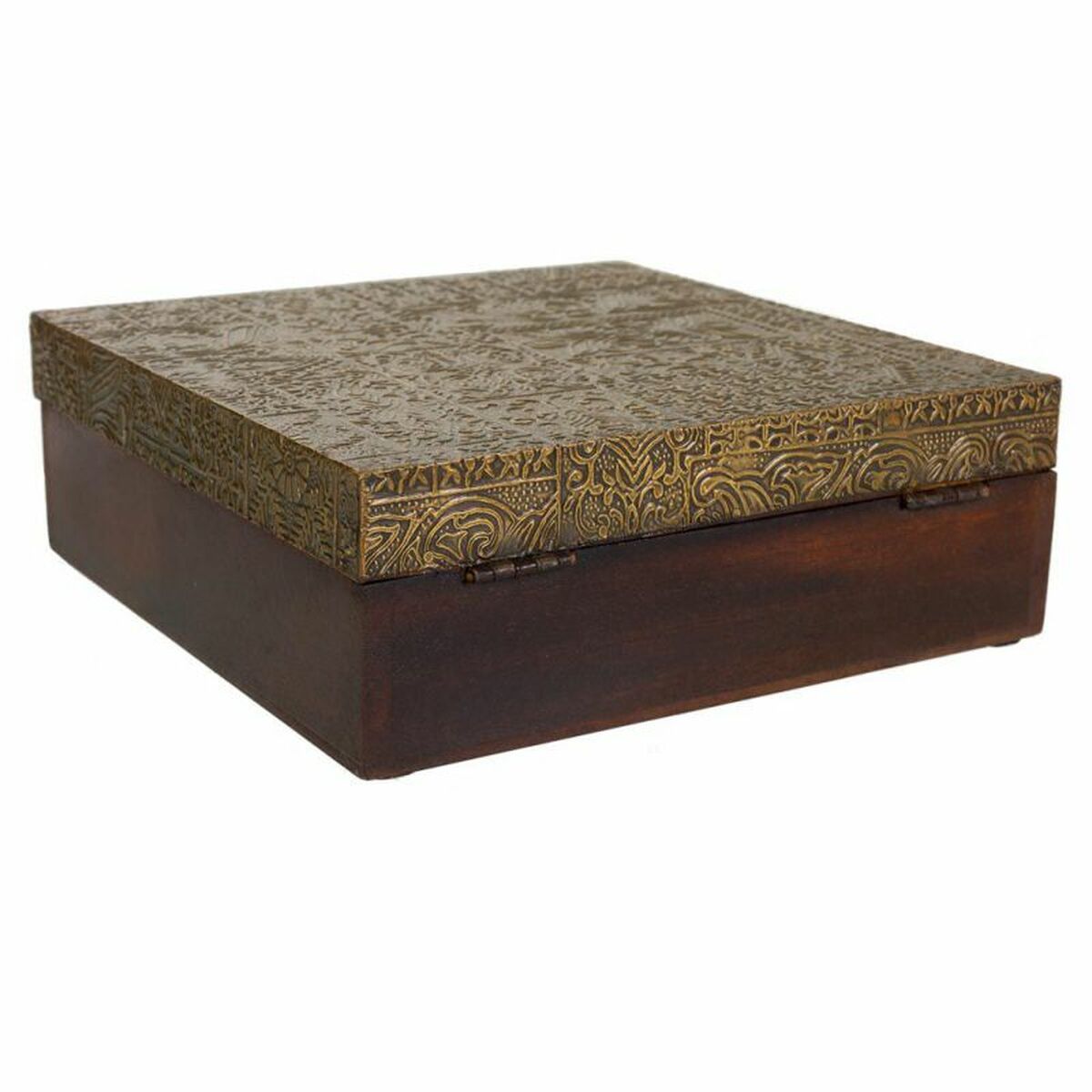 Scatola-Portagioie Alexandra House Living Marrone scuro Ottone Legno di mango Legno MDF 20 x 7 x 20 cm 5 D1630614_3