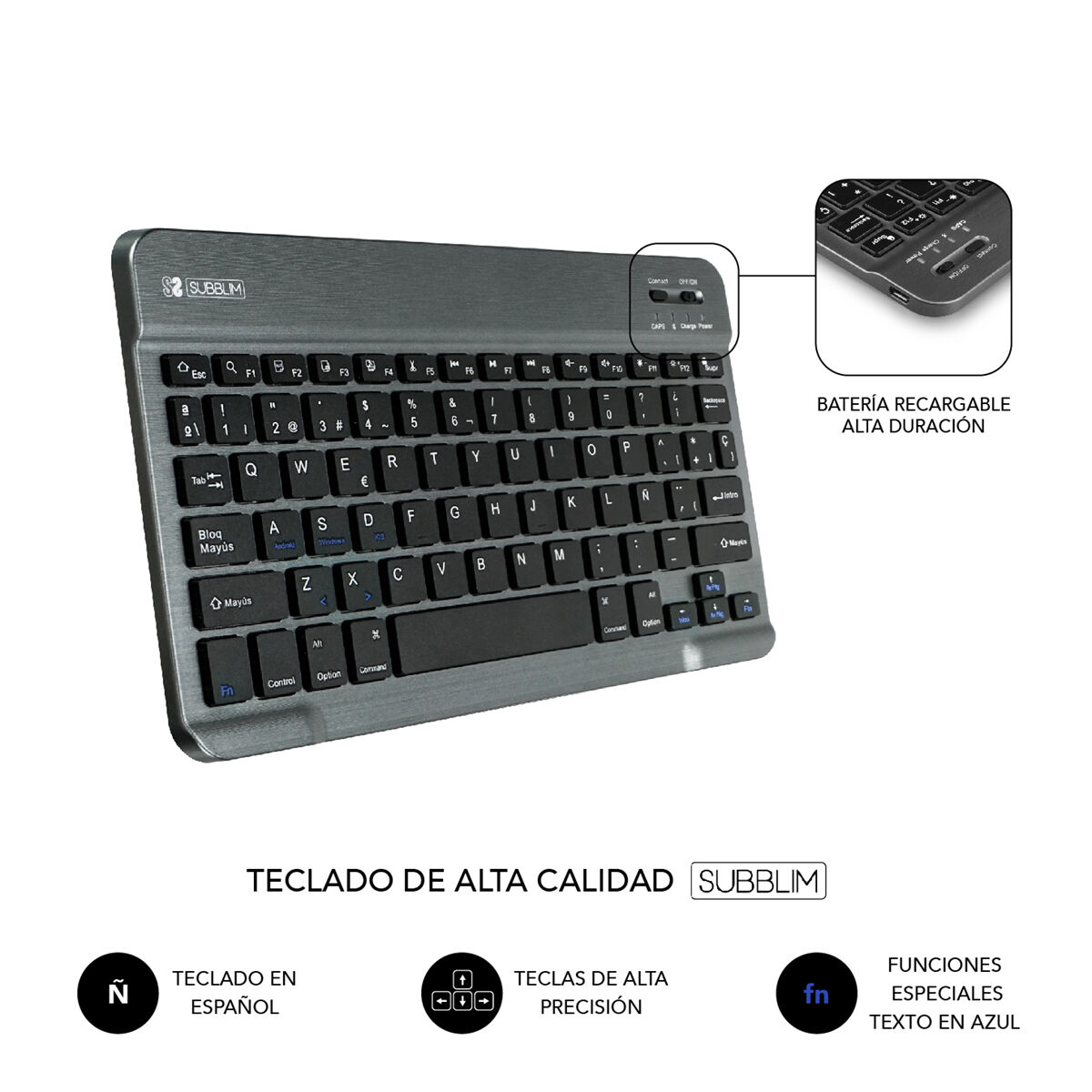 Tastiera Bluetooth con Supporto per Tablet Subblim SUBKT3BTL200 Nero Qwerty in Spagnolo QWERTY 2 S7605295_0