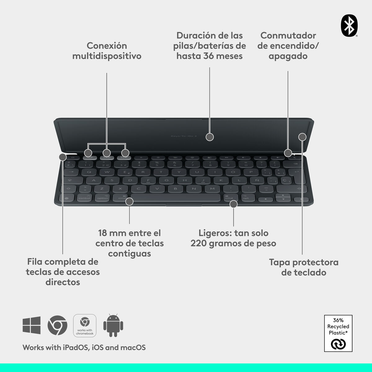 Tastiera Bluetooth Logitech 920-013010 Grafite 8 S55295804_6