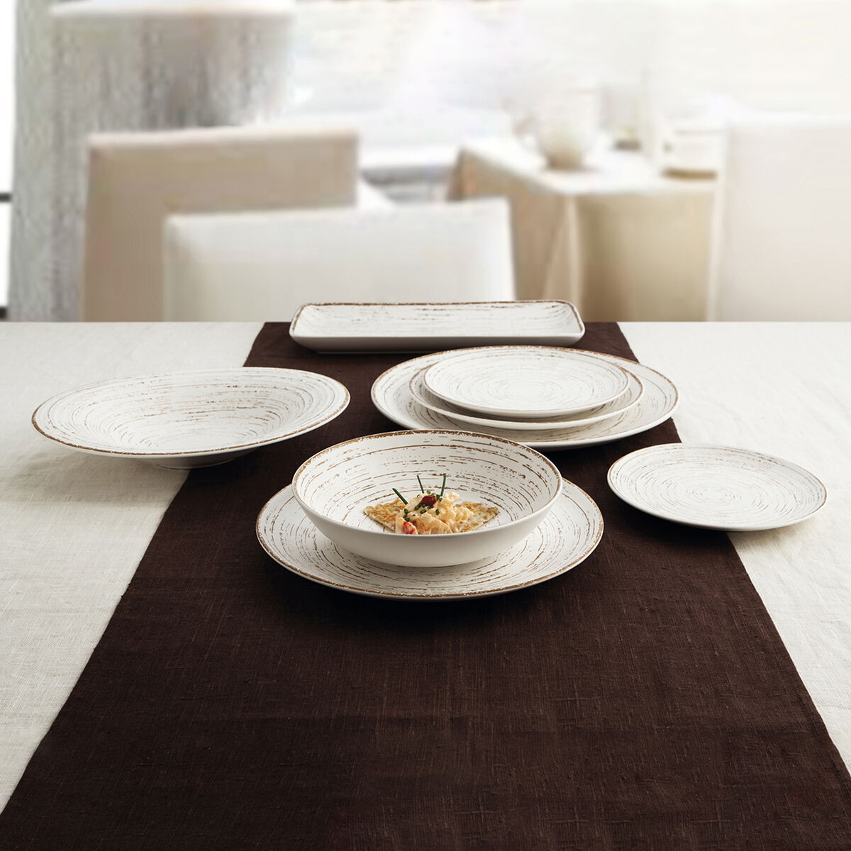 Piatto da pranzo Ariane Tornado White Bicolore Ceramica Ø 21 cm (12 Unità) 3 S2708023_1