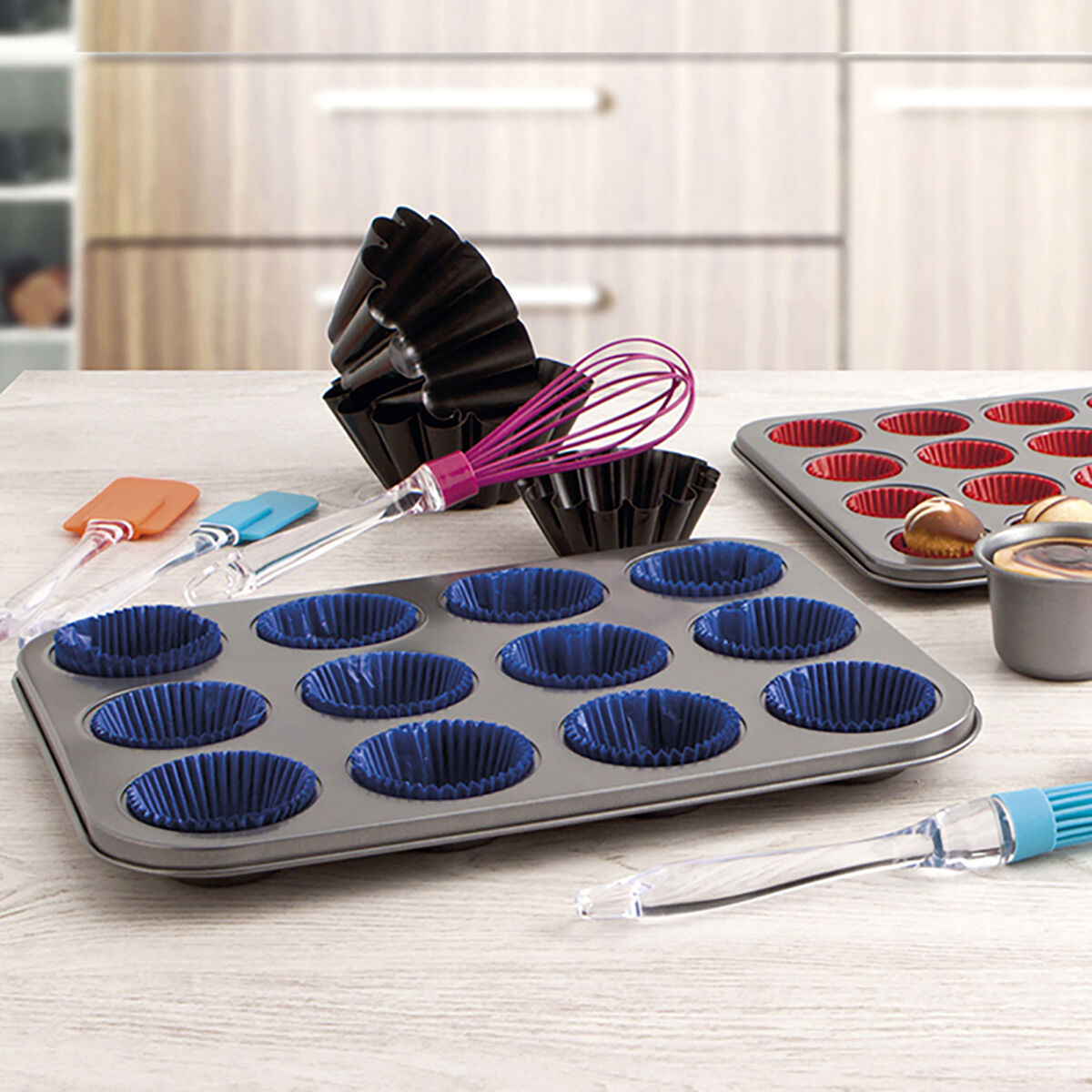 Teglia per Muffin Quid Sweet Grey Nero 36 x 17 x 3 cm (12 Unità) 3 S2708126_1