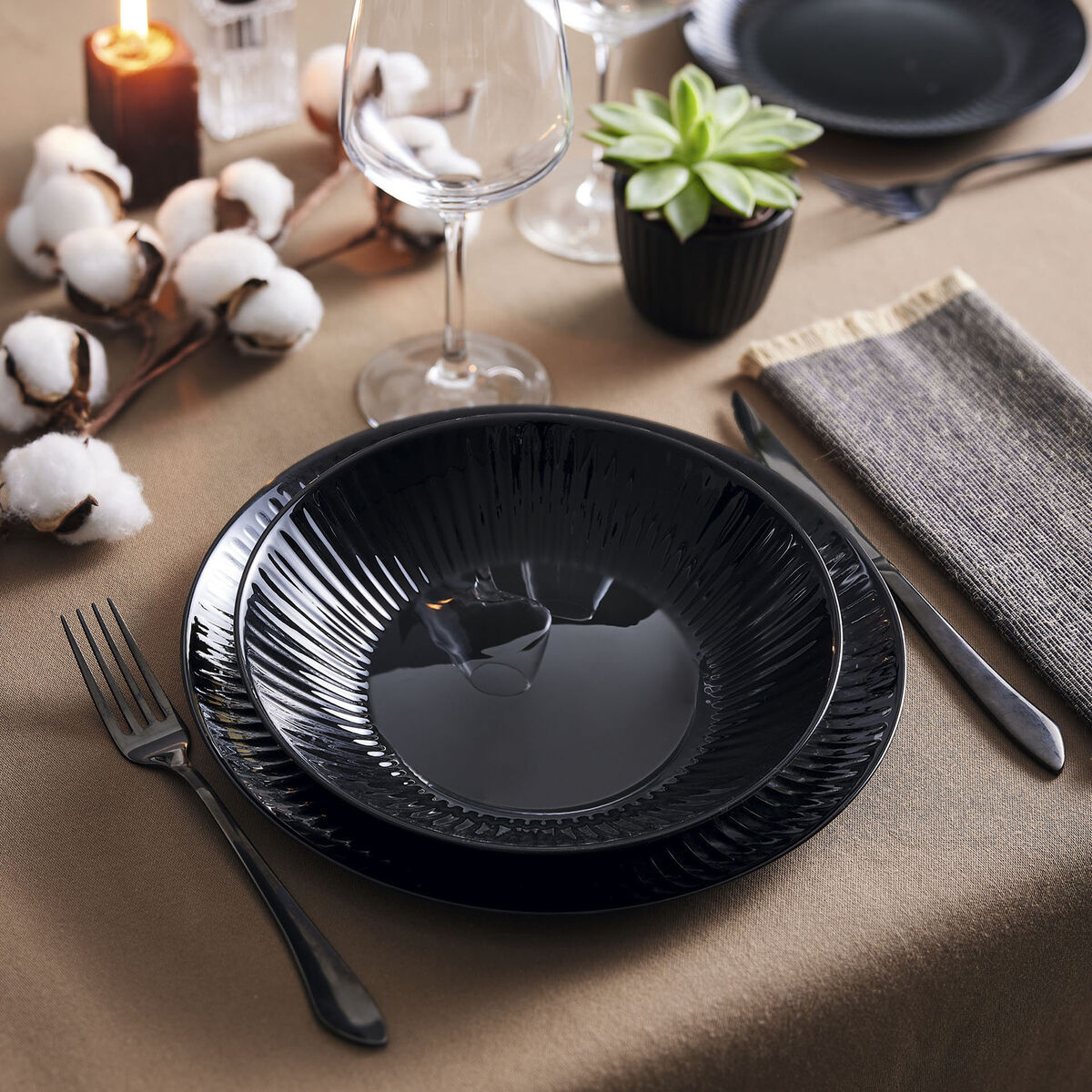 Piatto da pranzo Luminarc Cottage Nero Vetro 25 cm (24 Unità) 3 S2710730_1
