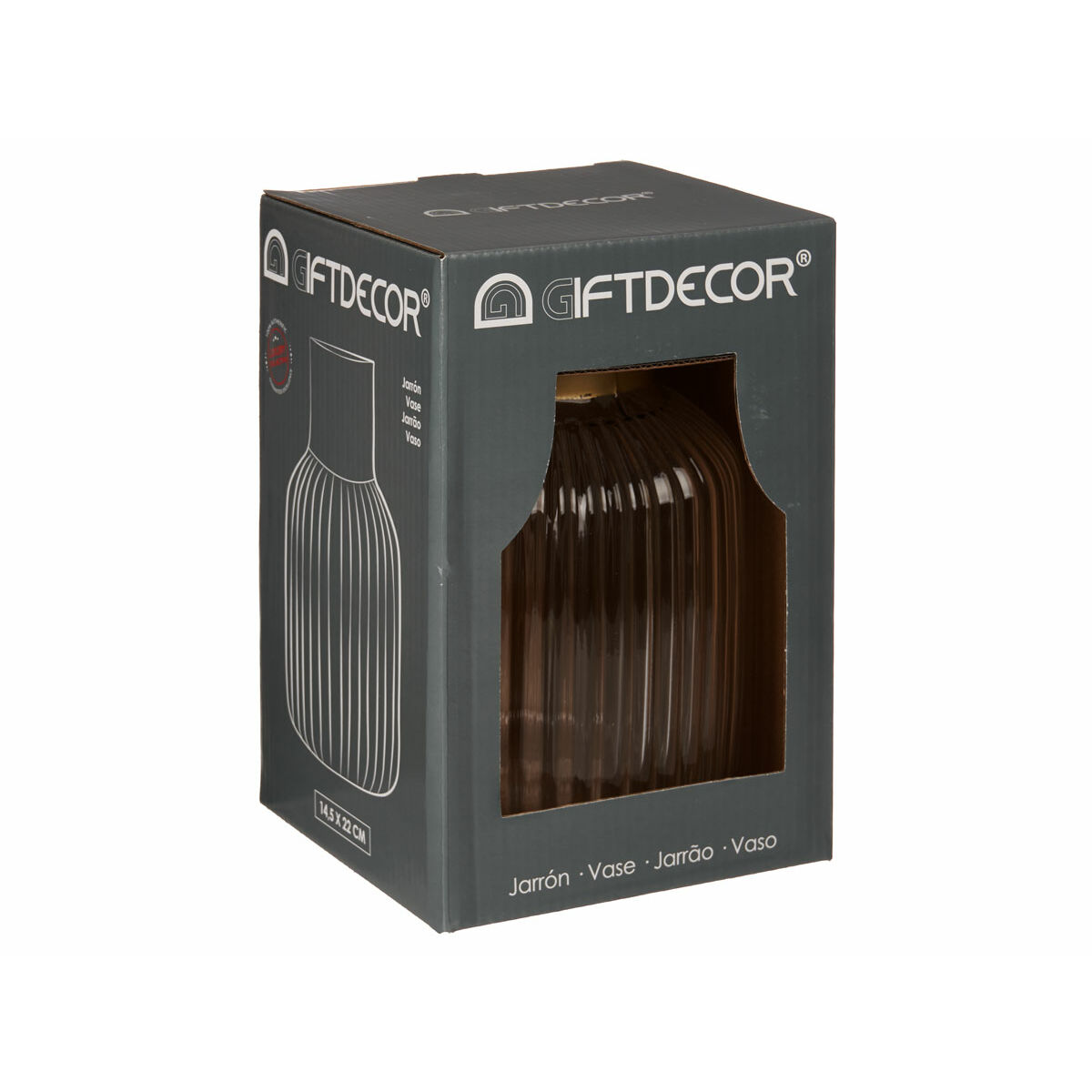 Vaso Trasparente Dorato Vetro 14,5 x 22 x 14,5 cm (6 Unità) 4 S3626786_2