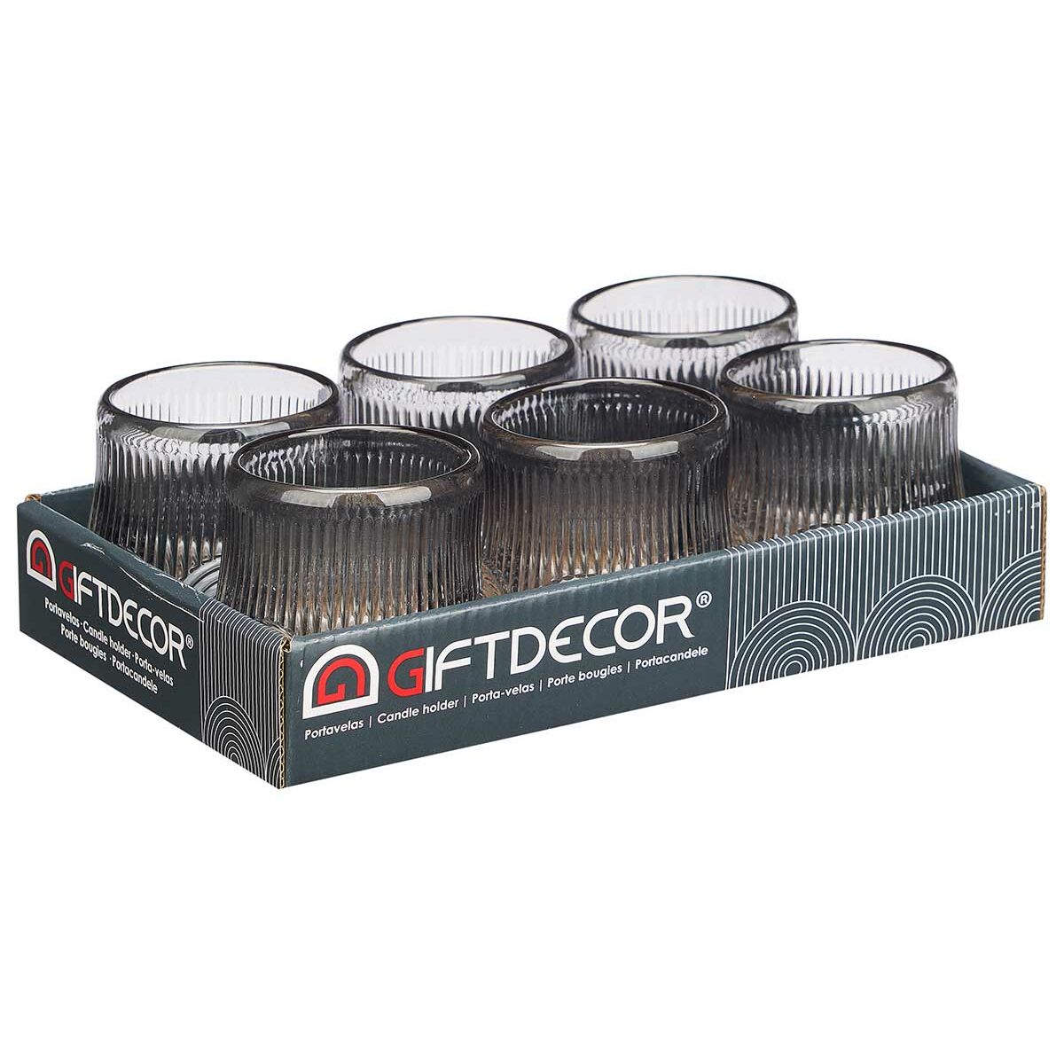 Portacandele Righe Grigio Cristallo 7,5 x 7,8 x 7,5 cm (12 Unità) 4 S3631694_2