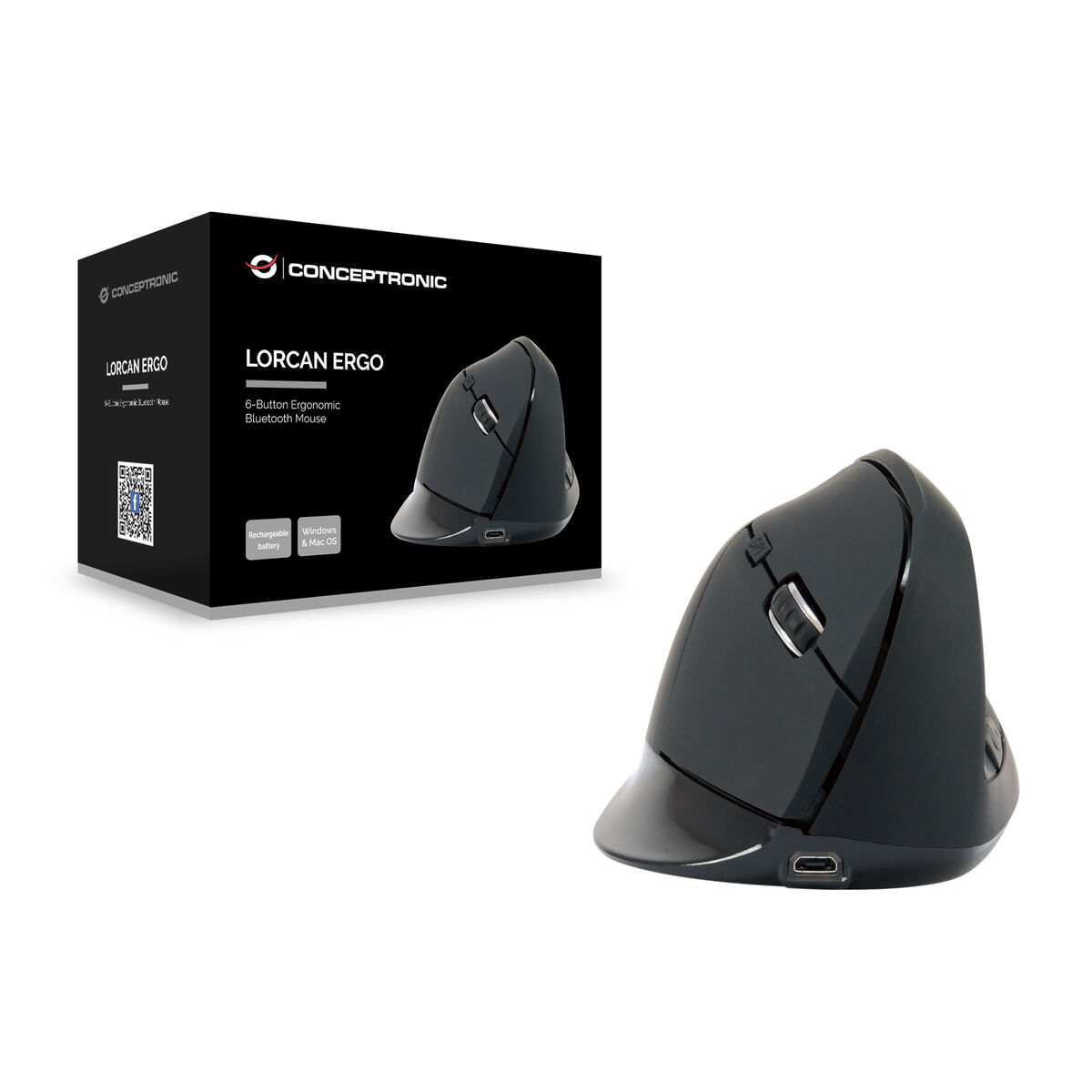 Mouse Ergonomico Ottico Conceptronic LORCAN03B Nero 3 S77202675_1