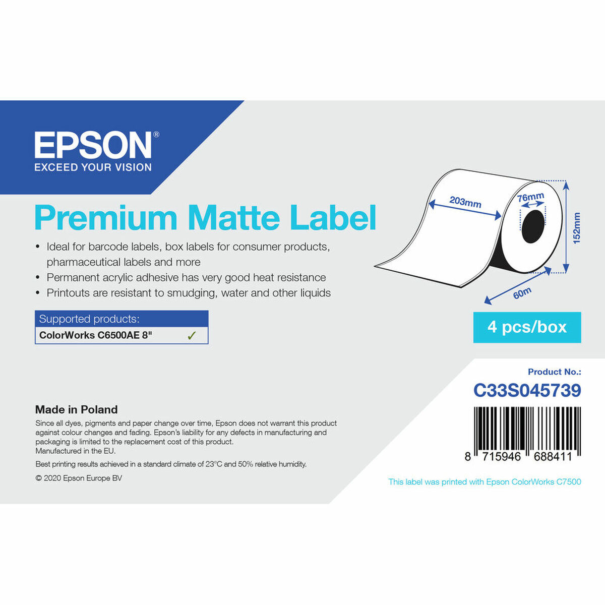 Etichette per Stampante Epson C33S045739 Bianco Ø 76,2 mm (1 Unità) (18 Unità) 2 S55081972_0