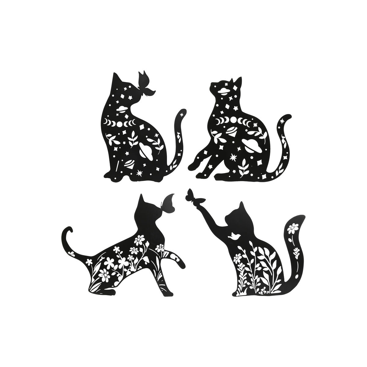 Decorazione da Parete Home ESPRIT Nero Gatto 37 x 1,3 x 48 cm (4 Unità) 2 S3057729_0