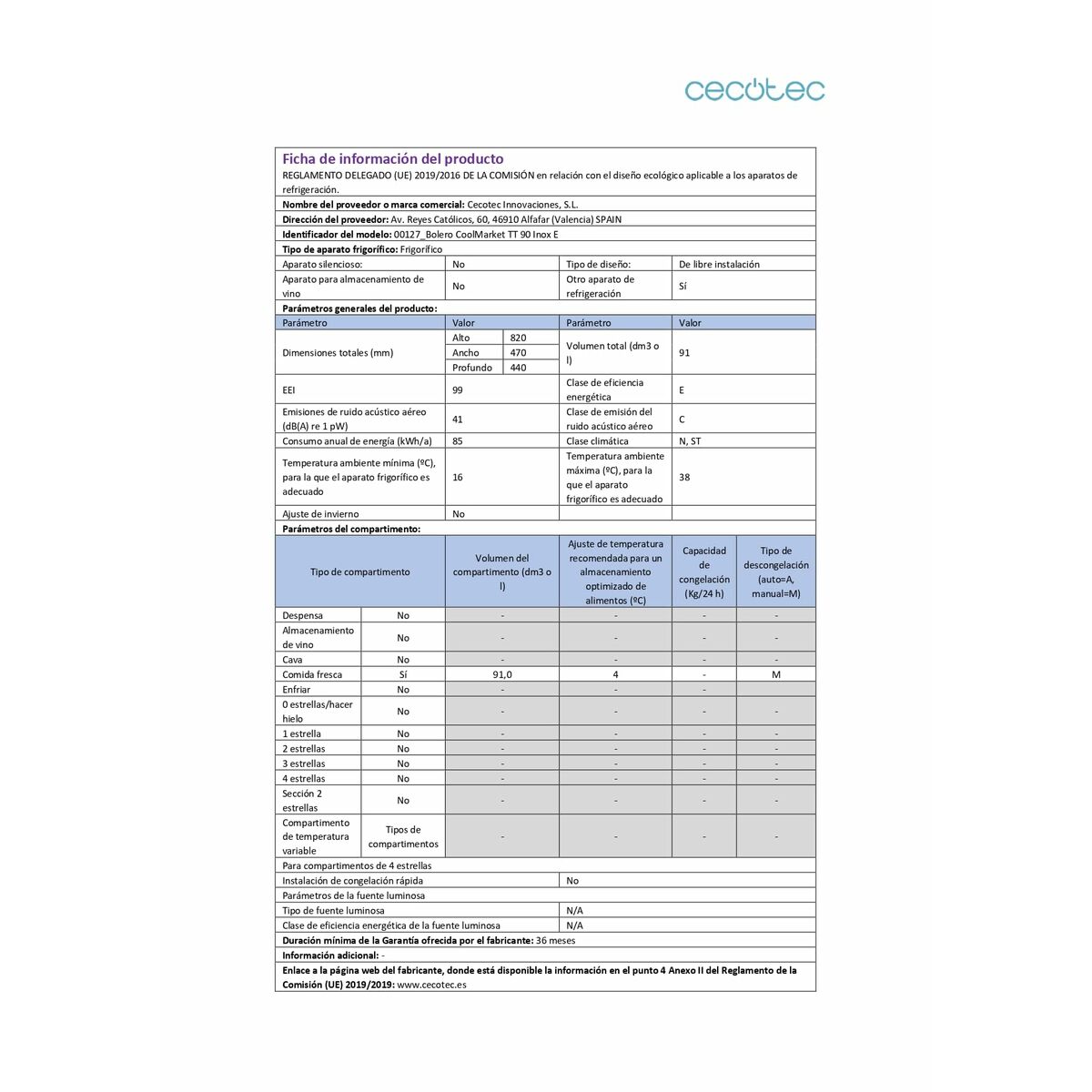 Mini frigo Cecotec Bolero CoolMarket TT 90 90 L 47 x 44 x 83 cm 8 V1709675_6