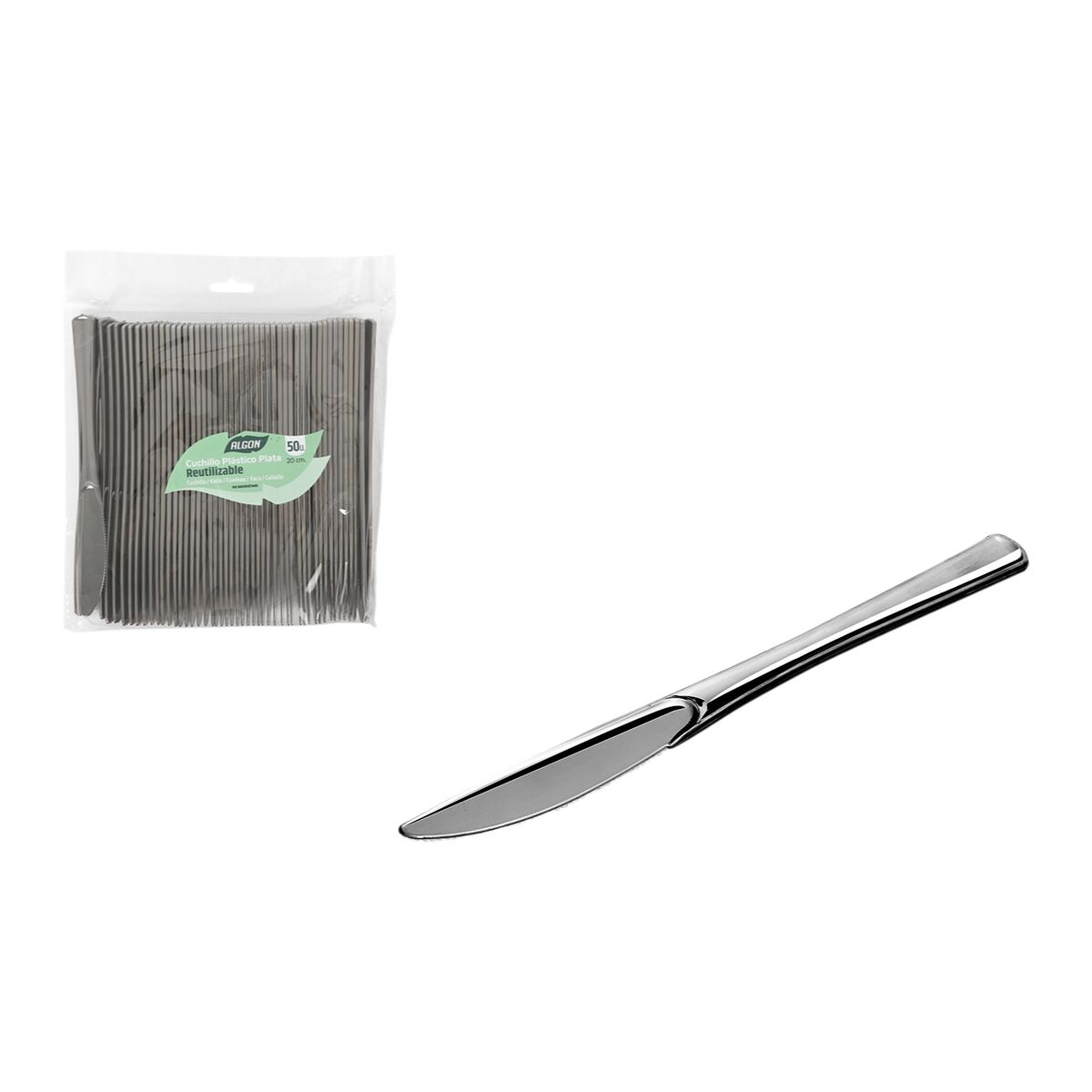 Set di coltelli riutilizzabili Algon Argentato Plastica 20 cm 50 Pezzi (12 Unità) 3 S2234495_1