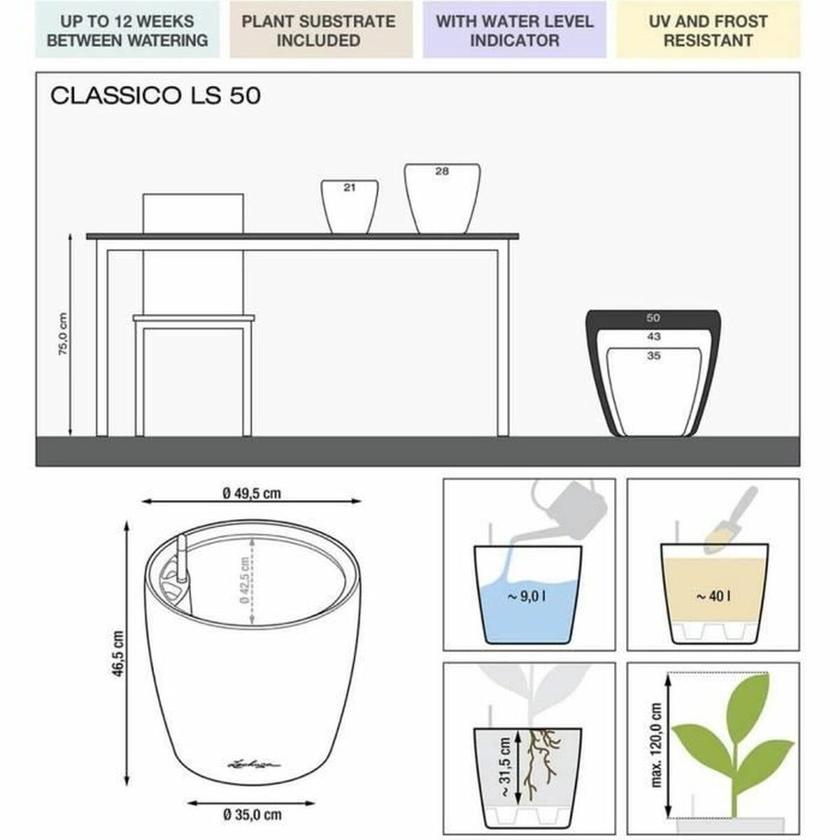 Vaso Autoirrigante Lechuza Bianco Ø 49,5 x 46,5 cm Plastica 3 S71000383_1