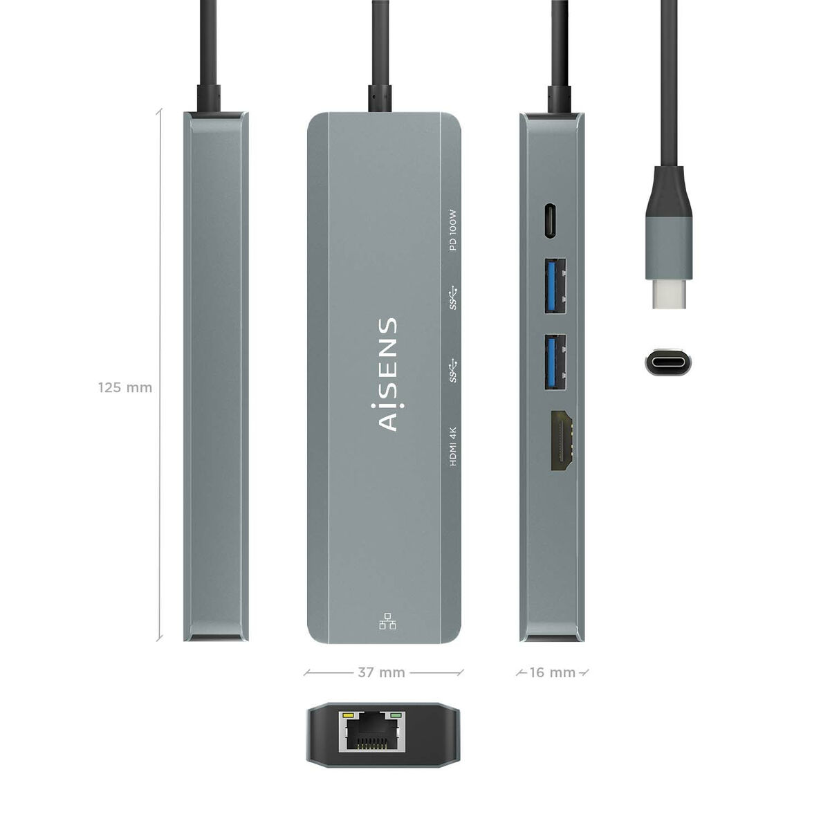 Hub USB Aisens ASUC-5P011-GR Grigio 2 S55286572_0