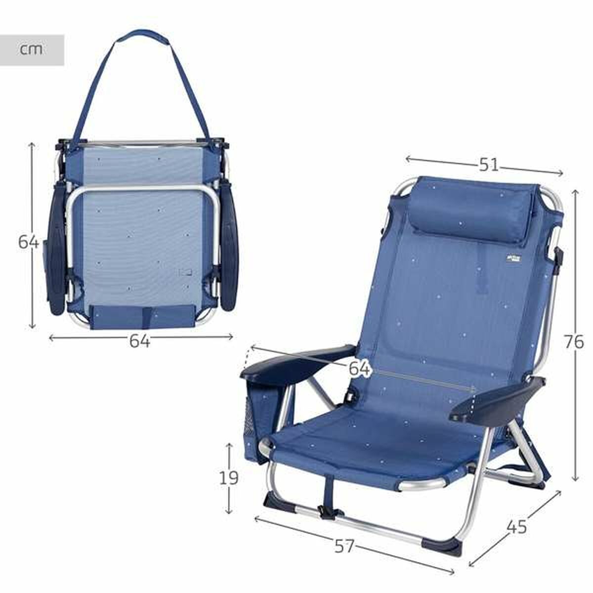 Sedia da Spiaggia Aktive Blu scuro 51 x 45 x 76 cm Spiaggia 6 S2436327_4