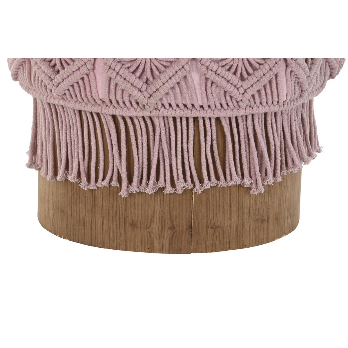 Poggiapiedi DKD Home Decor 43 x 43 x 51 cm Legno Marrone Rosa chiaro Macramé Boho 4 S3034408_2