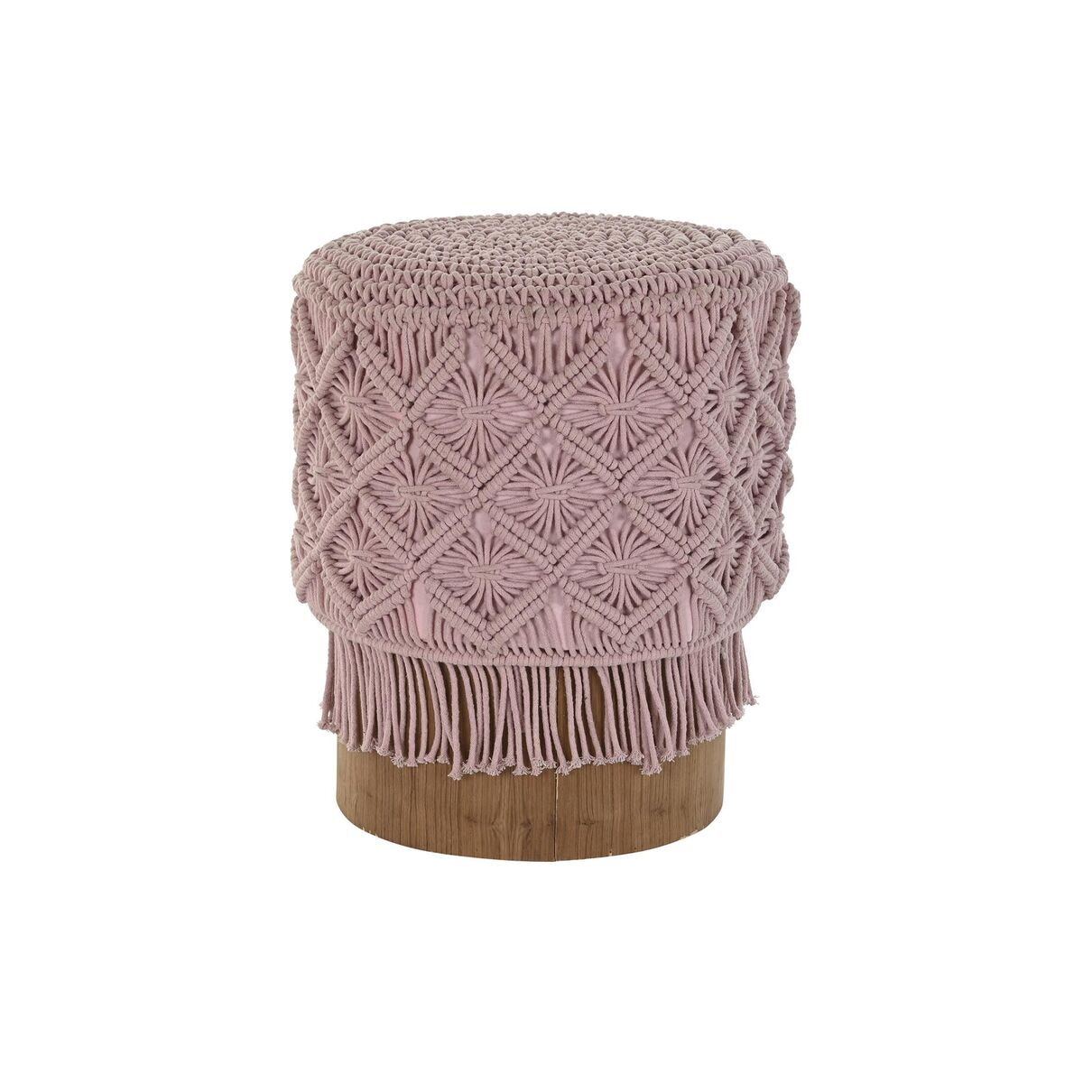 Poggiapiedi DKD Home Decor 43 x 43 x 51 cm Legno Marrone Rosa chiaro Macramé Boho 2 S3034408_0