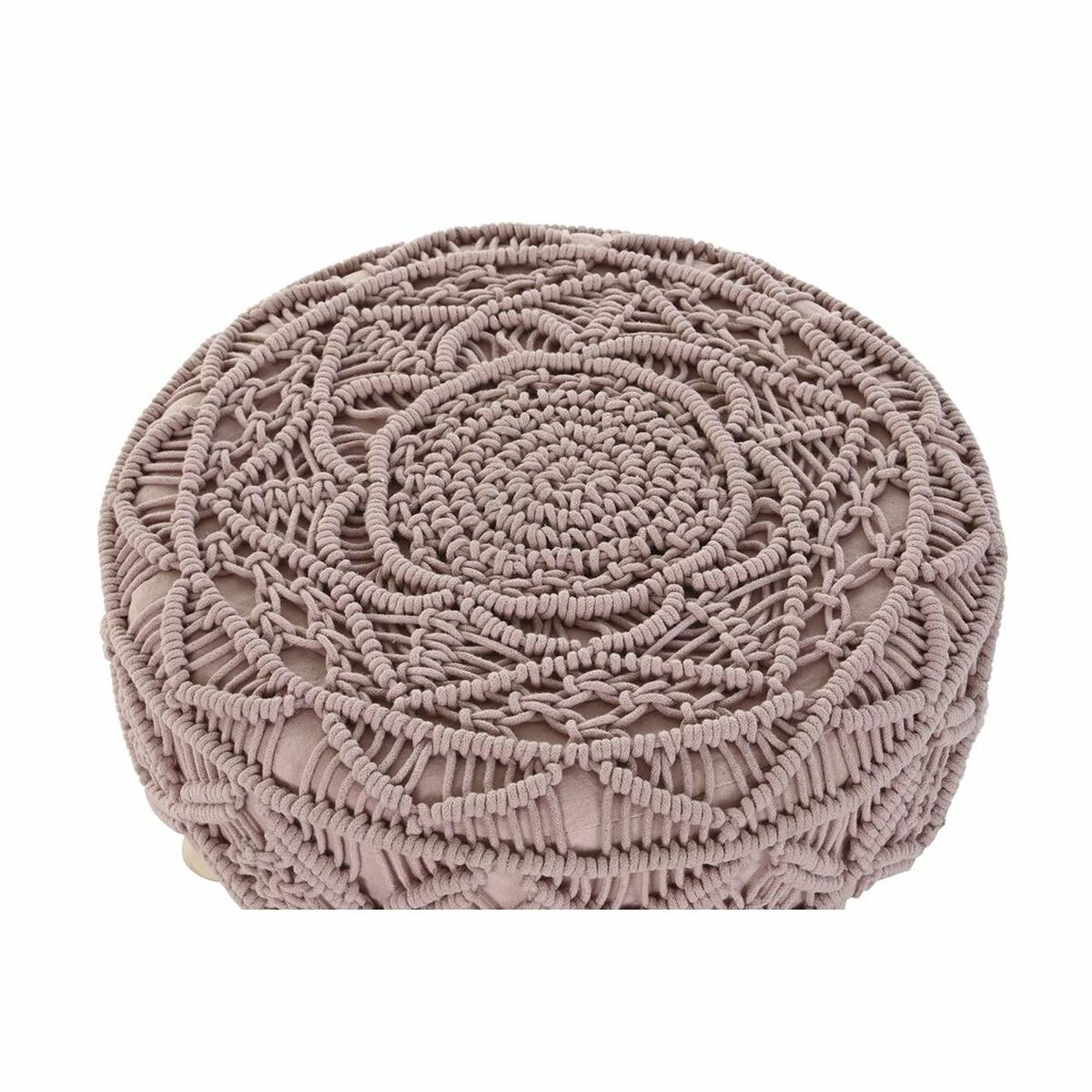 Poggiapiedi DKD Home Decor Naturale Rosa chiaro Legno Boho Macramé 53 x 53 x 31 cm 3 S3034412_1