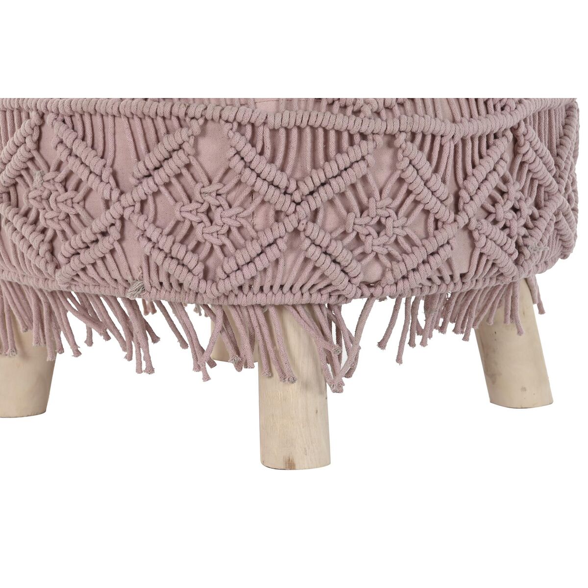 Poggiapiedi DKD Home Decor Naturale Rosa chiaro Legno Boho Macramé 53 x 53 x 31 cm 4 S3034412_2