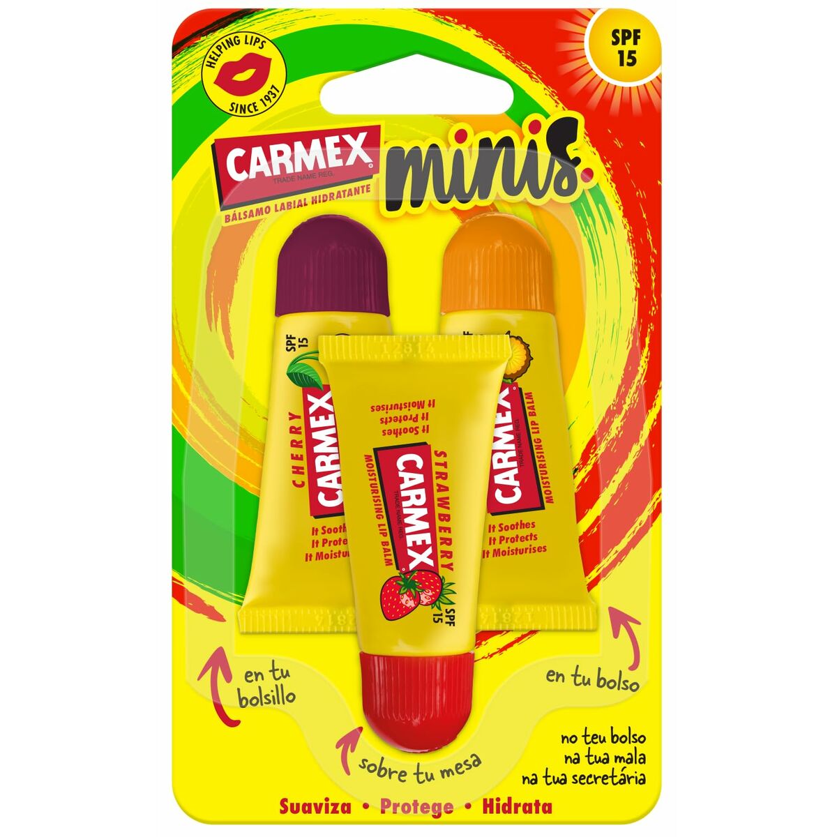 Balsamo Labbra idratante Carmex Triplo Spf 15 Fragola Ananas Ciliegia 3 Pezzi 3 S05115726_1
