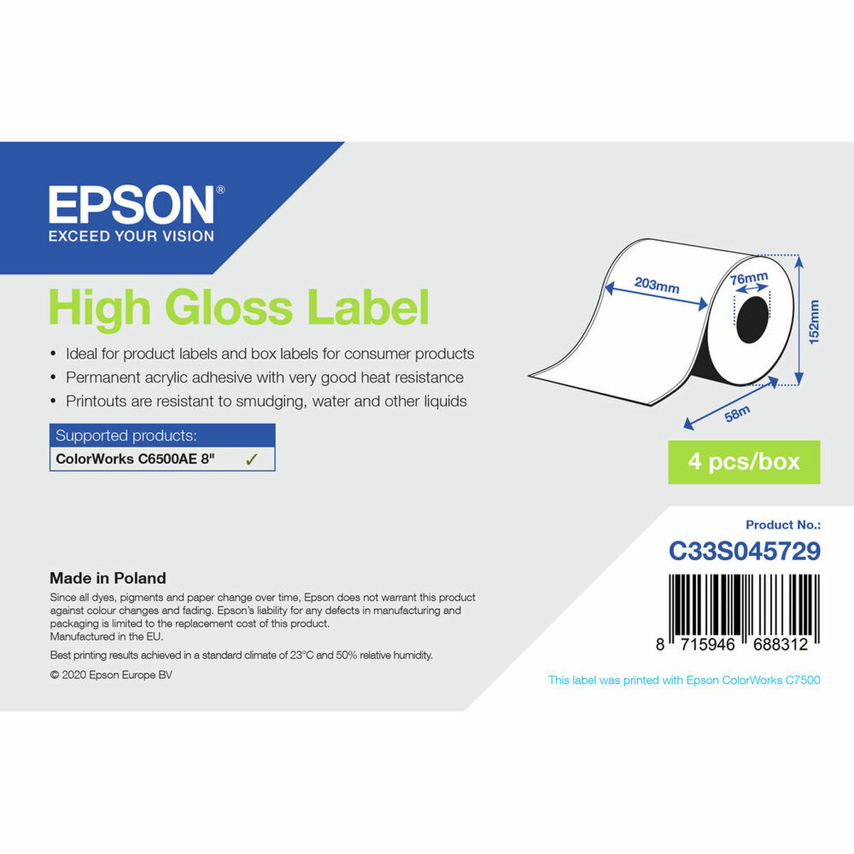 Etichette per Stampante Epson C33S045729 Bianco Luminoso Ø 76,2 mm (1 Unità) (18 Unità) 2 S55081962_0