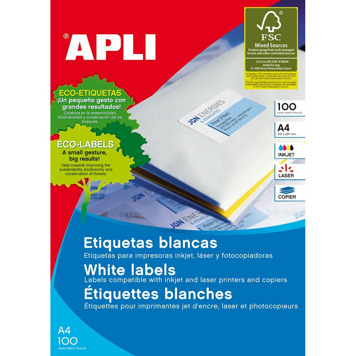 Etichette adesive Apli 1273 70 x 37 mm 100 fogli Bianco 3 S77180280_1